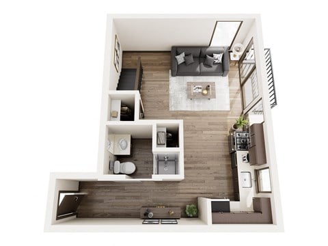 Floor plan for 1 bed, 1 bath, 682 sqft